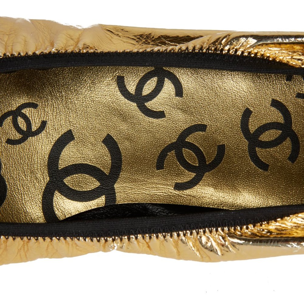 NEW IN BOX Authentic Chanel Gold & Black CC Logo Ballerina Ballet Flats 41.5 - Picture 13 of 14